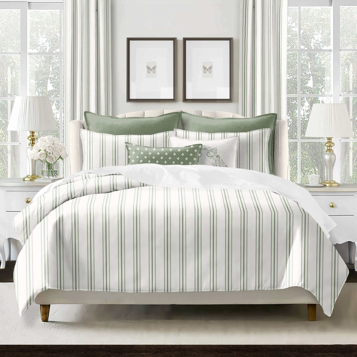 Housse de couette AUGUST STRIPE ( Vert ) - Par Colcha Linens Housse de couette ,disponible chez Literie-Déco et moi