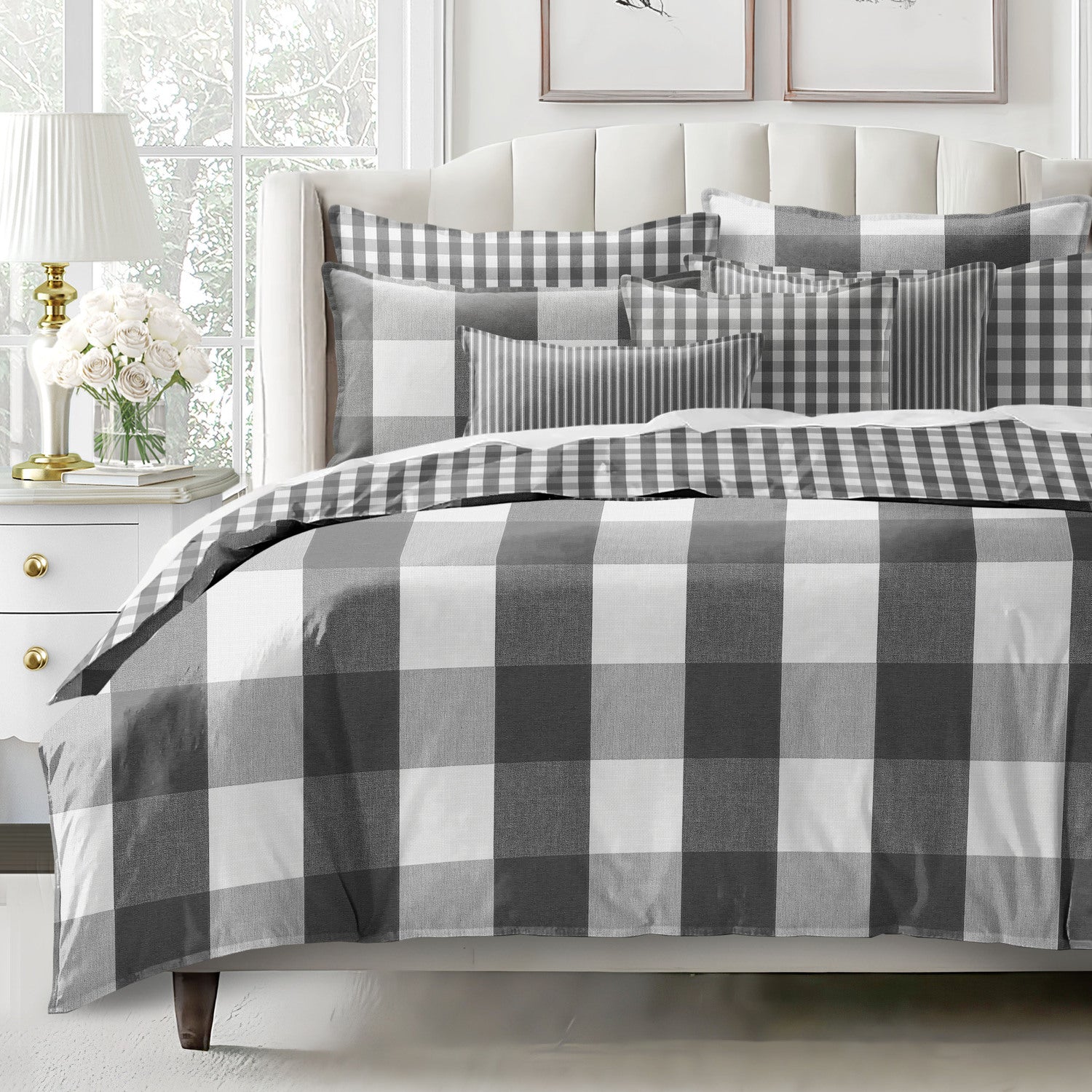 Couvre lit Walker Buffalo gris fabriqué au Canada par Colcha Linens