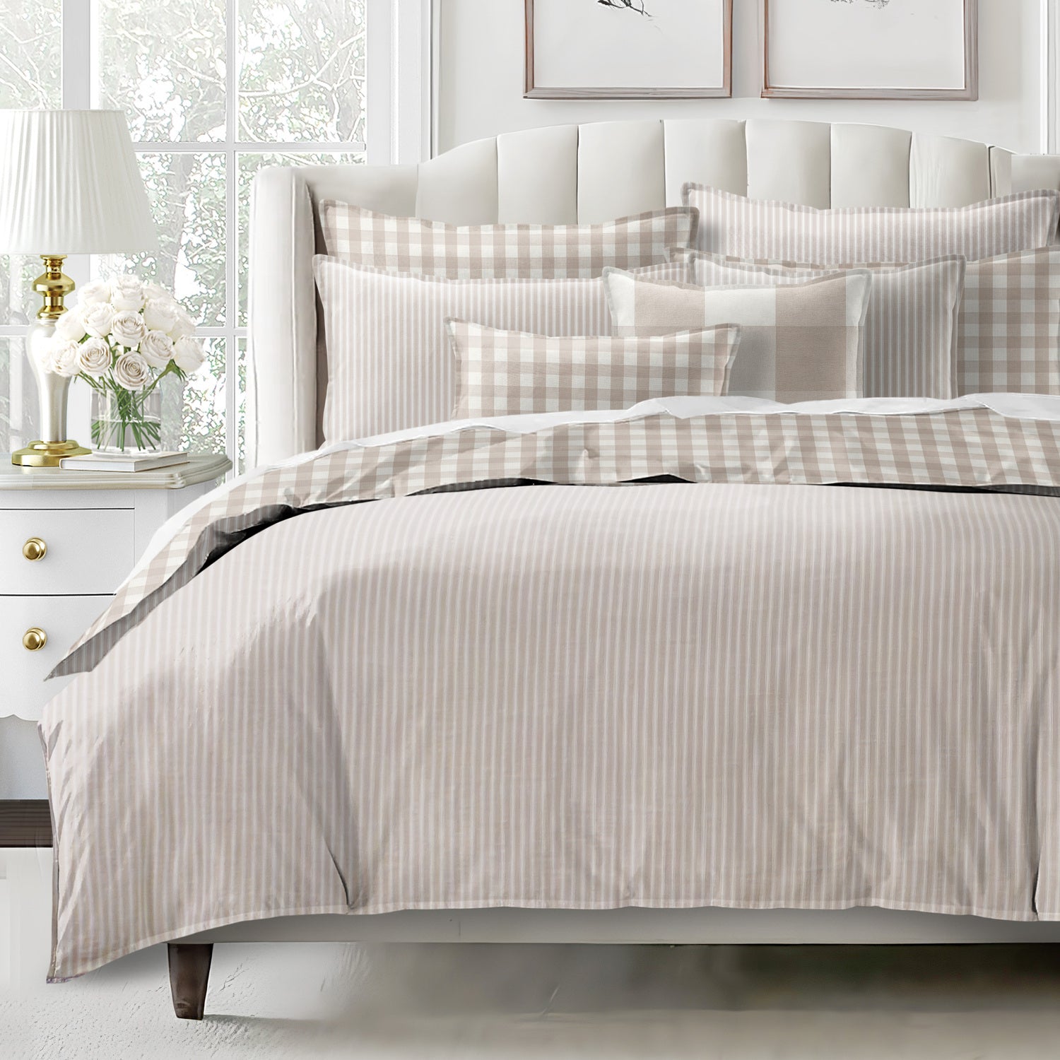 Couvre lit Walker rayé naturel - Fabriqué au Canada par Colcha Linens