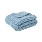 Jeté en tricot bleu GUMMY- Par  Brunelli-  ( livraison printemps 2025 ) Jeté  ,disponible chez Literie-Déco et moi 