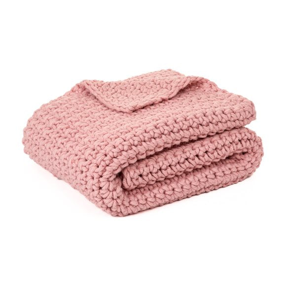 Jeté en tricot rose GUMMY- Par Brunelli- ( livraison printemps 2025 ) Jeté ,disponible chez Literie-Déco et moi
