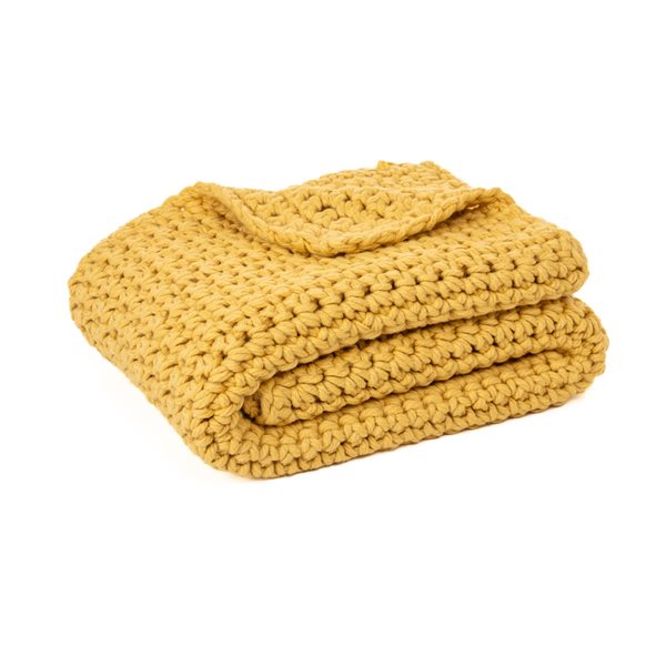 Jeté en tricot jaune GUMMY- Par Brunelli- ( livraison printemps 2025 ) Jeté ,disponible chez Literie-Déco et moi