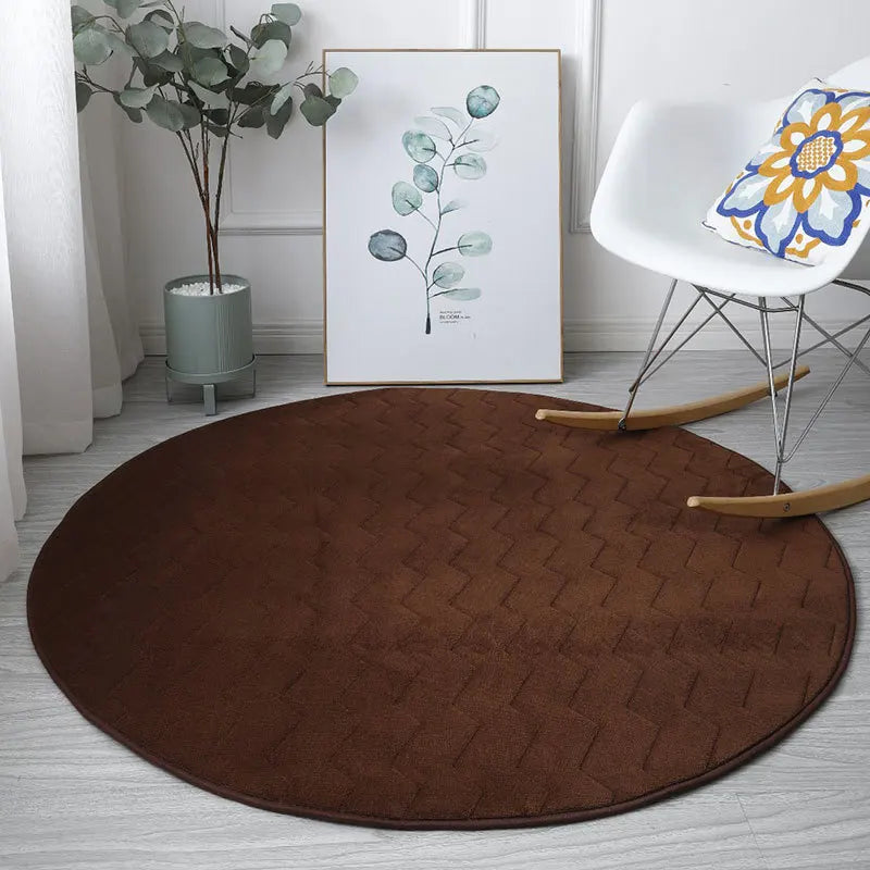 Tapis salle de bain rond 100 cm marron
