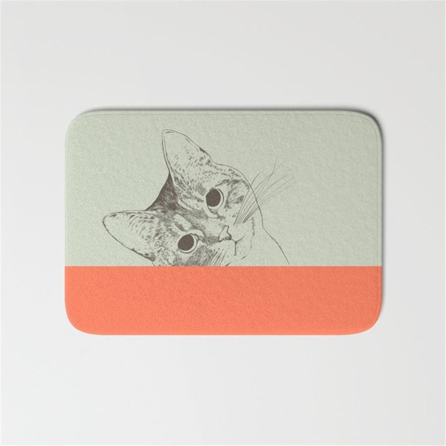 tapis de bain chat blanc sur fond gris et orange
