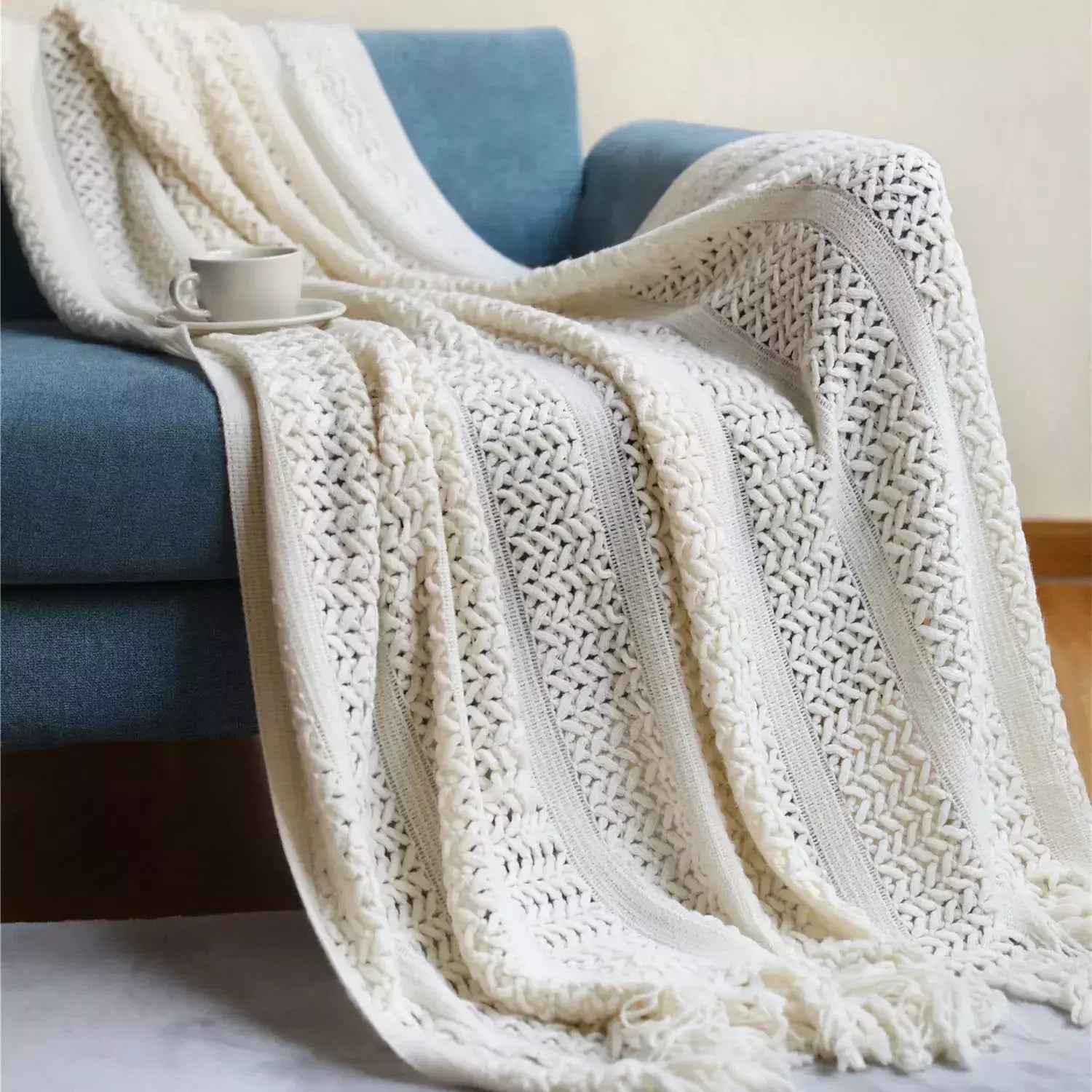 grand plaid à motif | Designix - Mess cream 130x230cm CHINA - https://designix.fr/