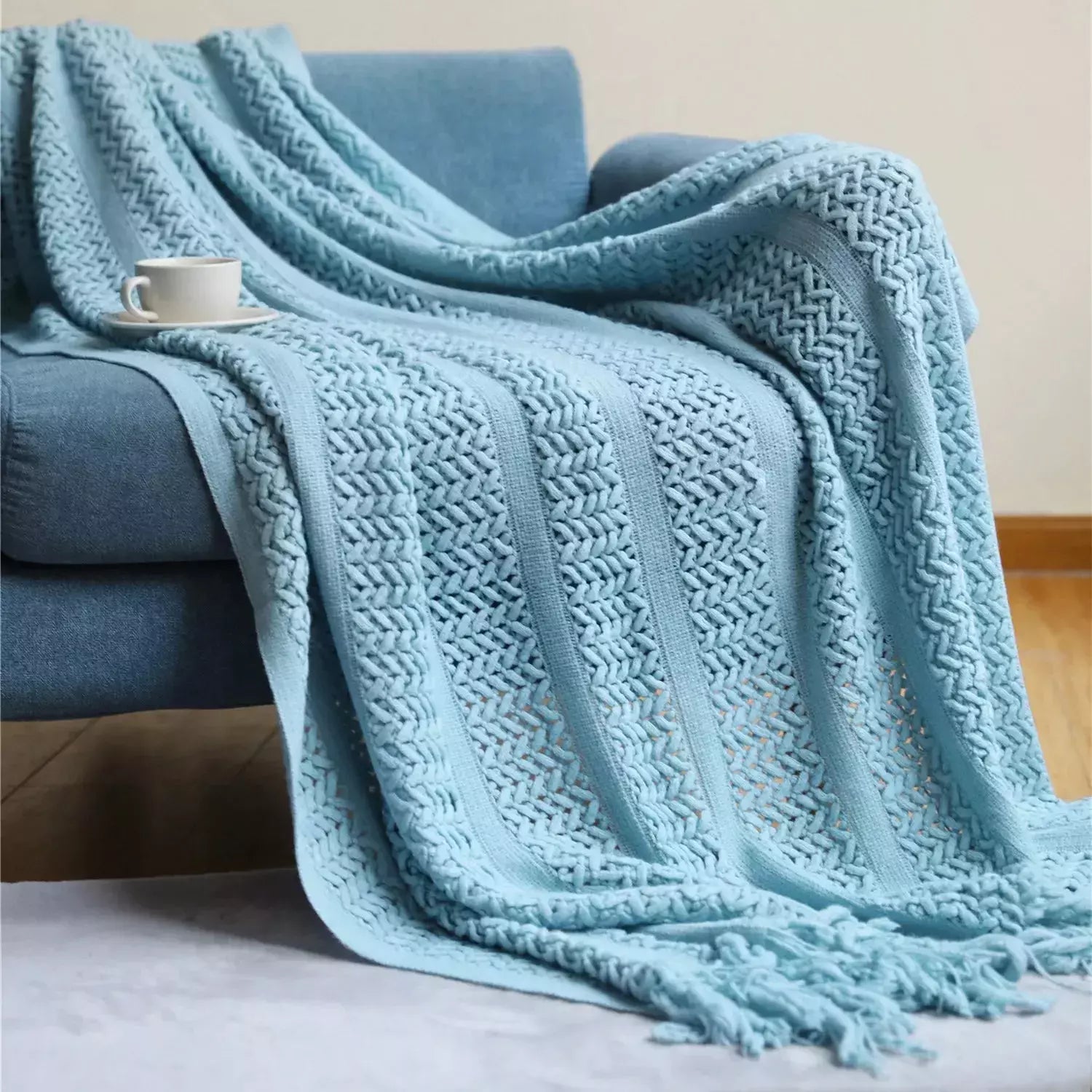 grand plaid à motif | Designix - Mess light blue 130x230cm CHINA - https://designix.fr/