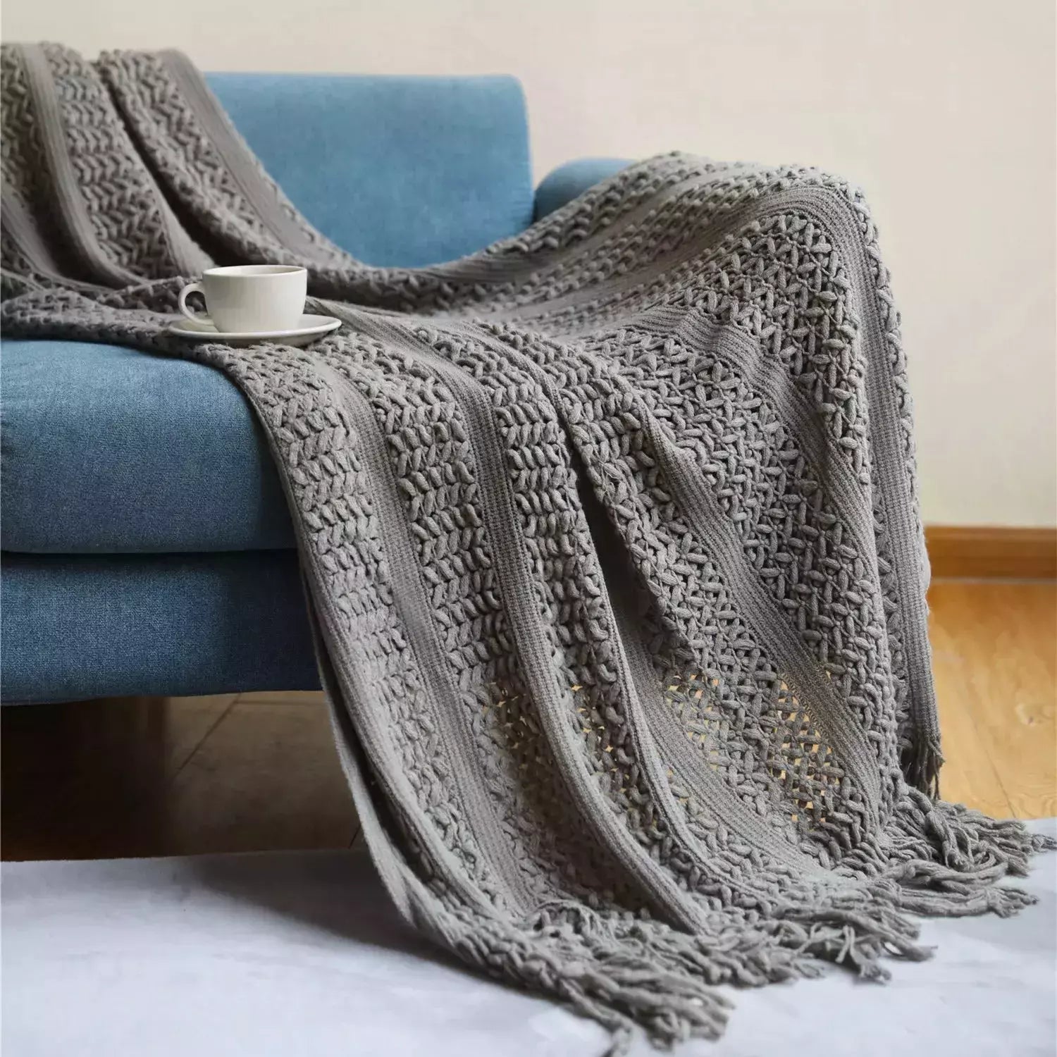grand plaid à motif | Designix - Mess grey 130x230cm CHINA - https://designix.fr/