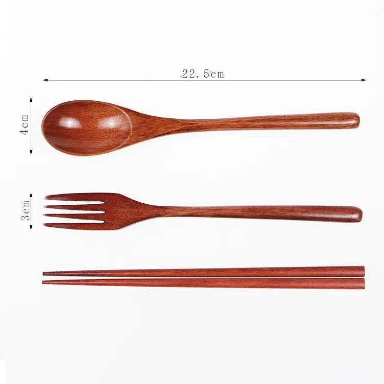 Vaisselle couverts durables en bois - ensemble fourchette, cuillère, baguettes – Image 4
