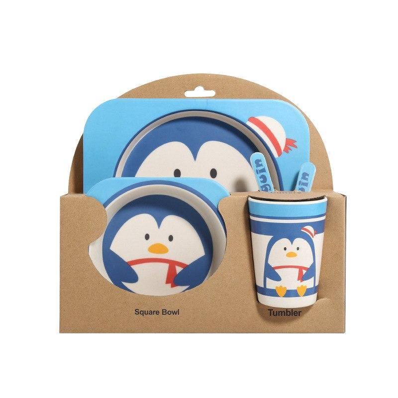 Vaisselle enfant bébé - Fibre de bambou - Thème pingouin
