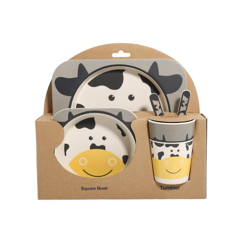 Vaisselle assiette couverts bébé - Fibre de bambou - Thème vache
