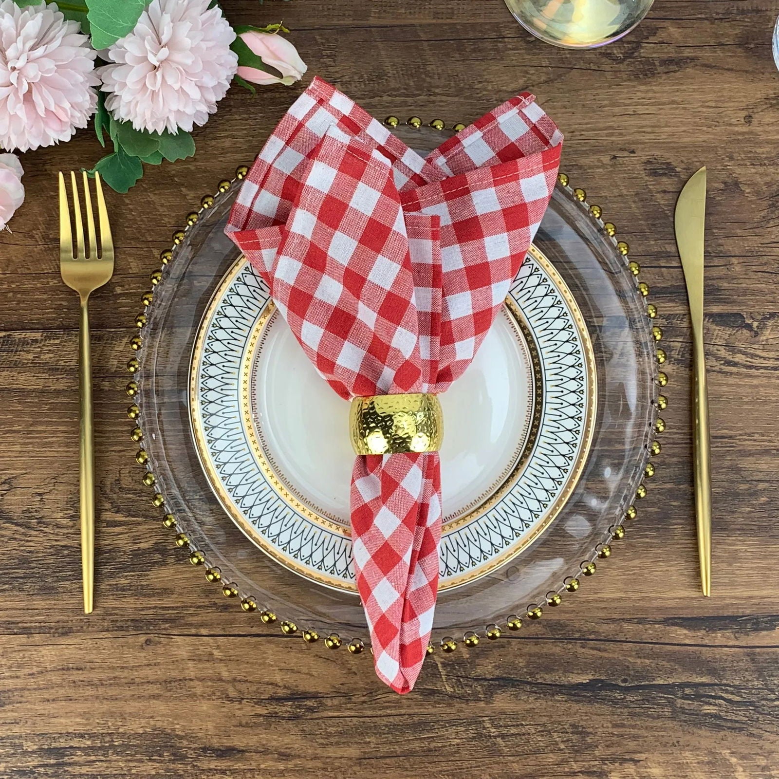 Serviette de table ensemble de 12 tartan en polycoton – Image 9