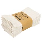 Lot de 12 serviettes de table rayées en polycoton lin beige et blanc