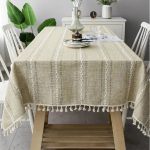 Nappe Jacquard en coton lin beige brodé relief