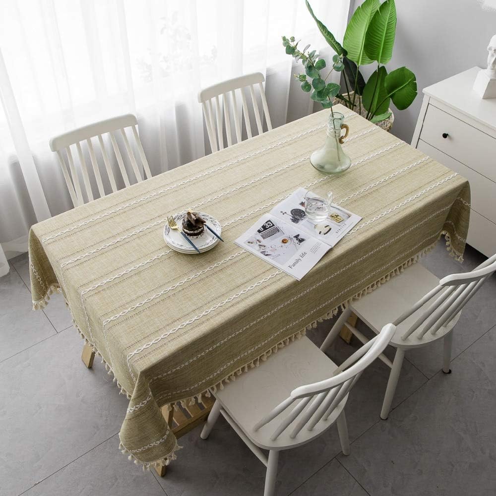 Nappe carrée jacquard coton et lin beige à broderie en relief – Image 3
