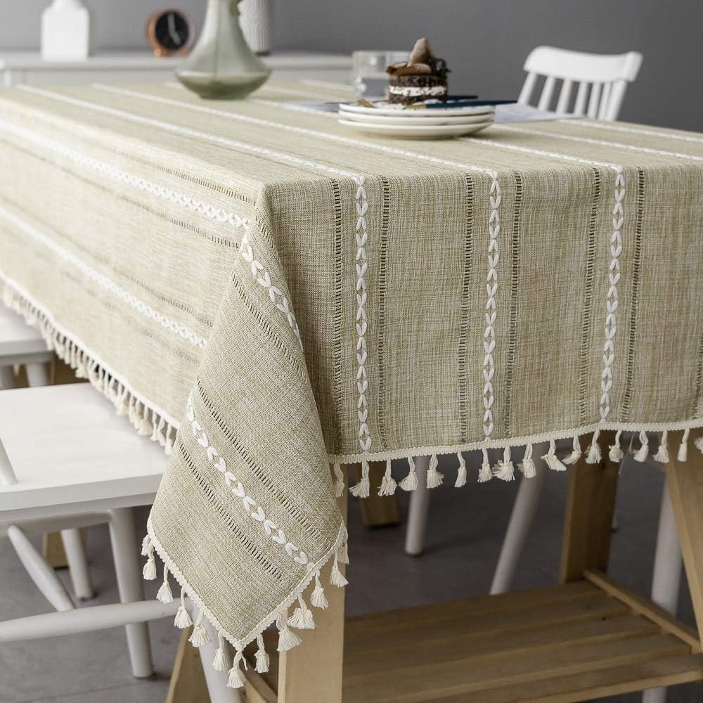 Nappe carrée jacquard coton et lin beige à broderie en relief – Image 4
