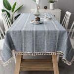Nappe Jacquard en coton lin bleu brodé relief