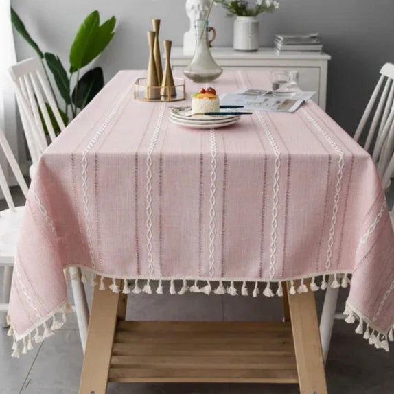 Nappe carrée en jacquard coton-lin rose avec broderie en relief – Image 4