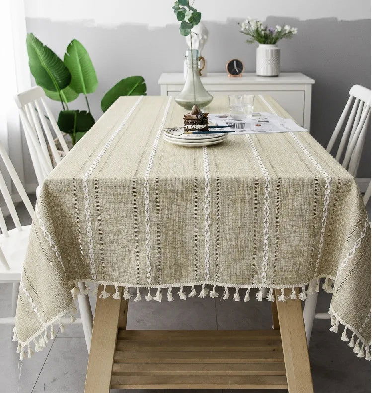 Nappe carrée jacquard vert en coton et lin brodé – Image 8