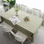 Nappe Jacquard en coton lin vert brodé relief