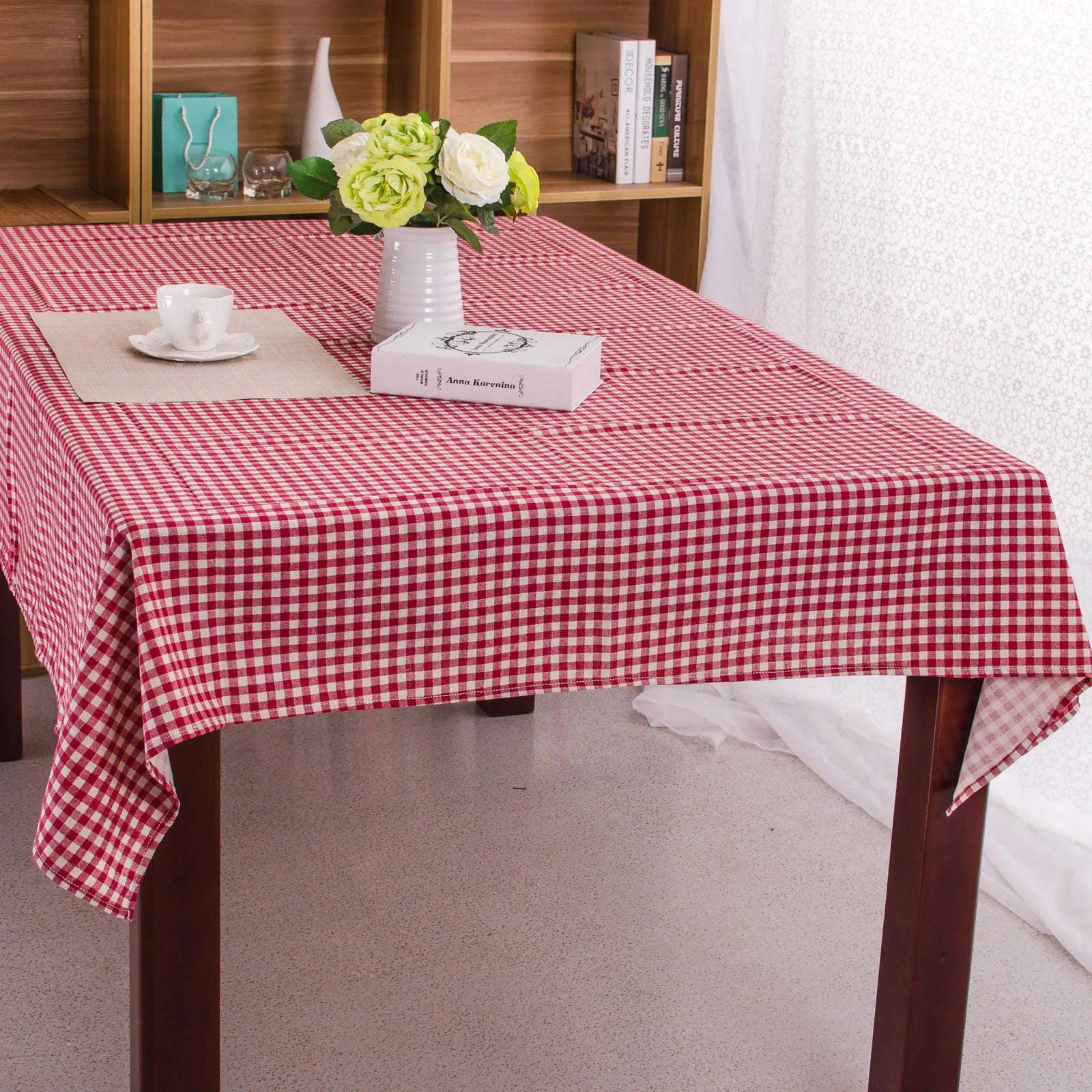 Nappe carrée tartan lin rouge et blanc – Image 3