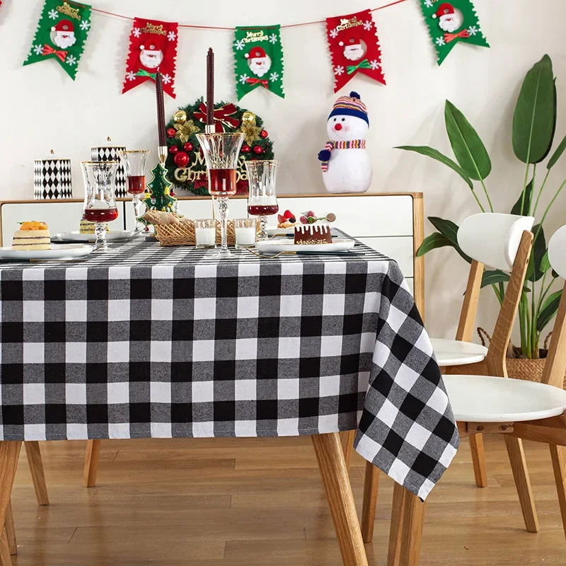 Nappe carrée tartan polycoton blanc et noir – Image 3