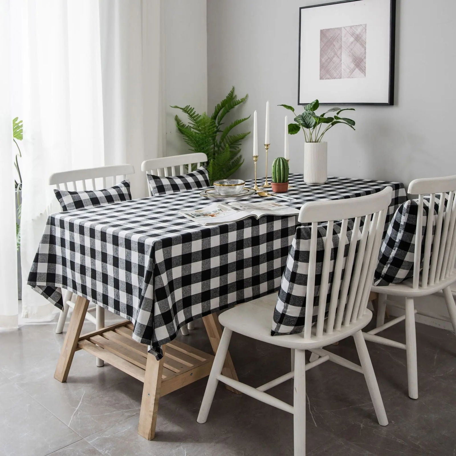 Nappe carrée tartan polycoton blanc et noir – Image 5