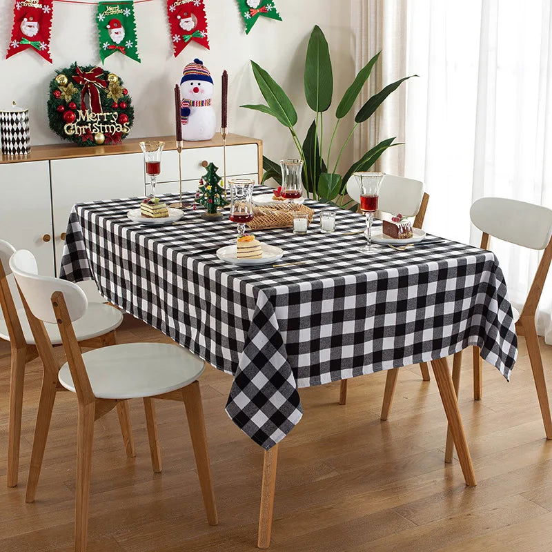 Nappe carrée tartan polycoton blanc et noir – Image 6