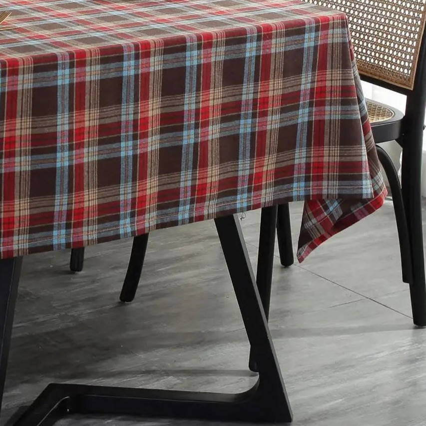 Nappe carrée tartan bleue en polycoton – Image 4