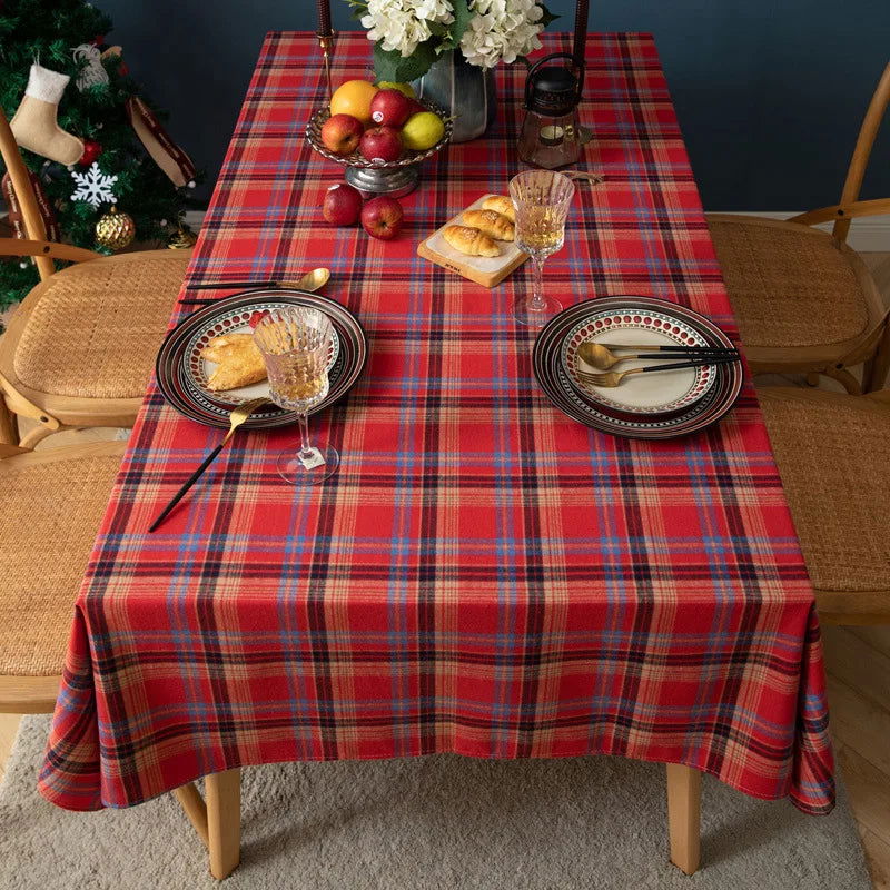 Nappe carrée tartan rouge en polycoton – Image 3