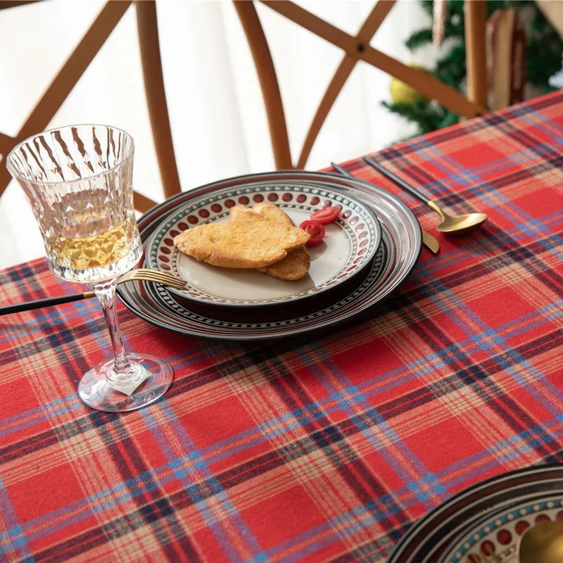 Nappe carrée tartan rouge en polycoton – Image 4