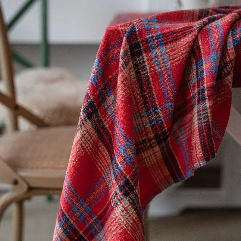 Nappe carrée tartan rouge en polycoton – Image 5