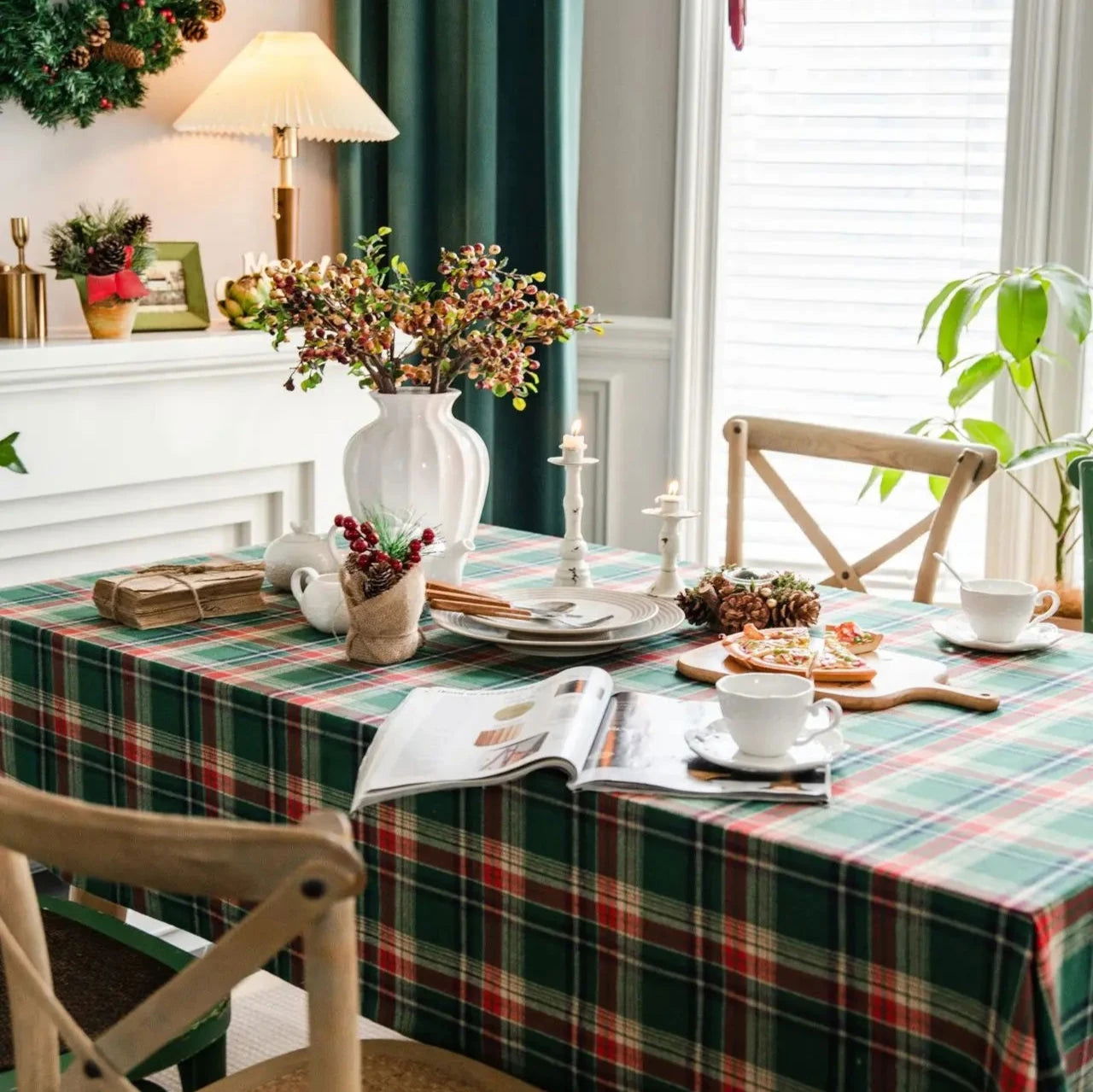 Nappe carrée tartan verte en polycoton – Image 6