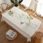 Nappe brodée coton lin à motif feuilles de manguier