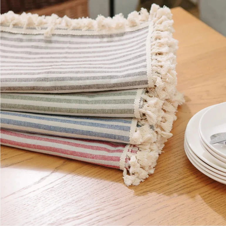 Nappe carrée à rayures en coton et lin bleu – Image 8