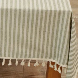 Nappe carrée coton lin à rayures vertes – Image 3