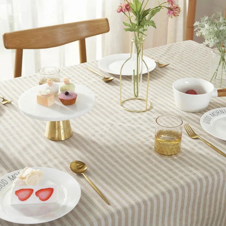Nappe carrée coton lin à rayures vertes – Image 5