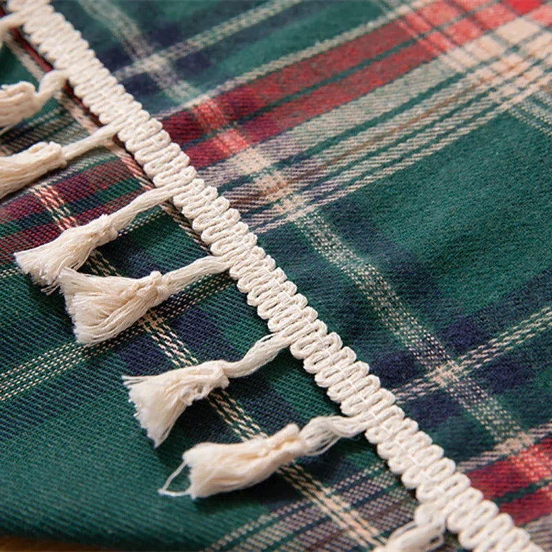 Nappe carrée Noël tartan bleu – Image 5