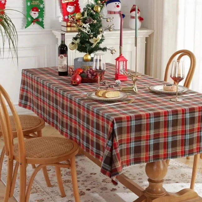 Nappe carrée festive tartan marron en polyester – Image 4