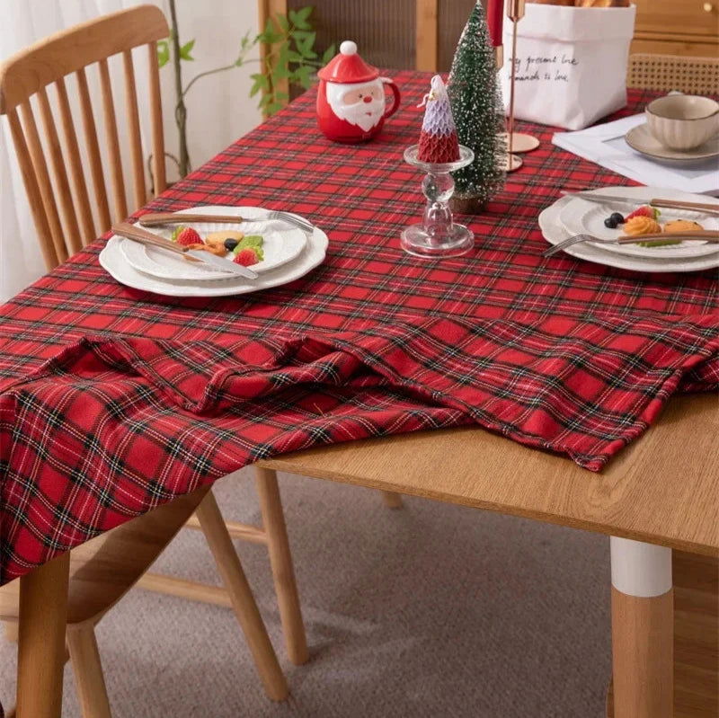 Nappe carrée festive tartan marron en polyester – Image 7