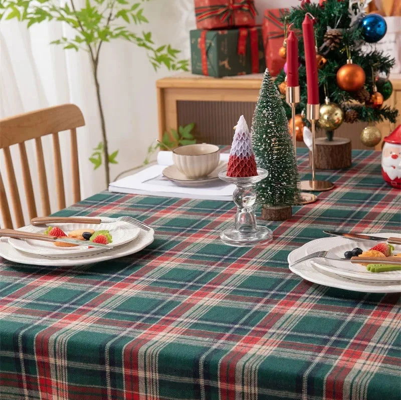 Nappe carrée tartan vert Noël – Image 7