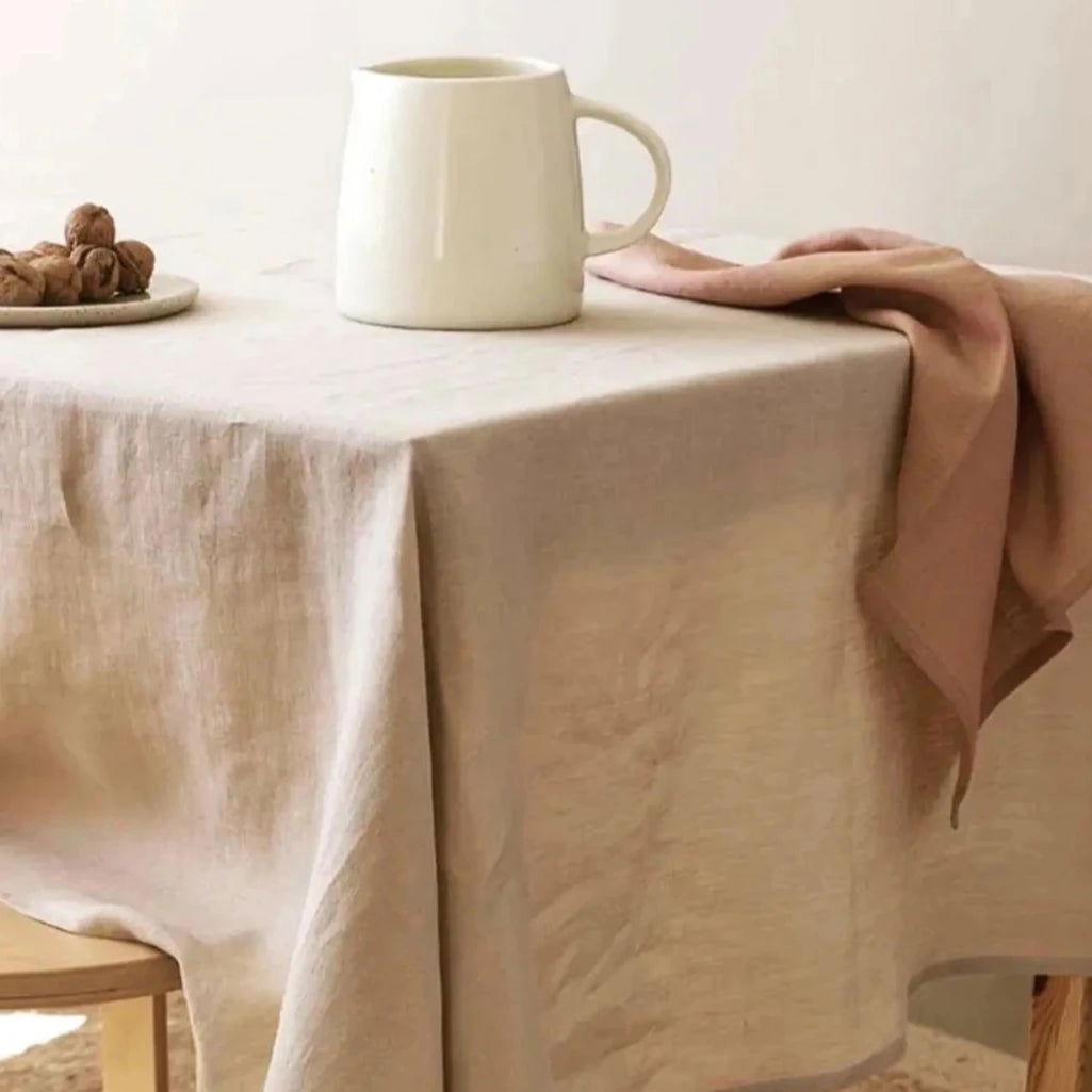 Nappe carrée lin beige uni – Image 3