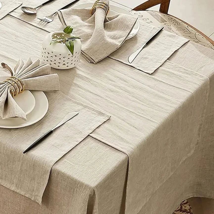 Nappe carrée lin beige uni – Image 5