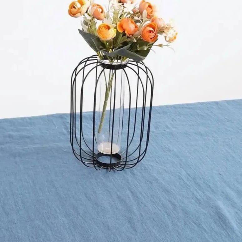 Nappe carrée en lin bleu uni – Image 5