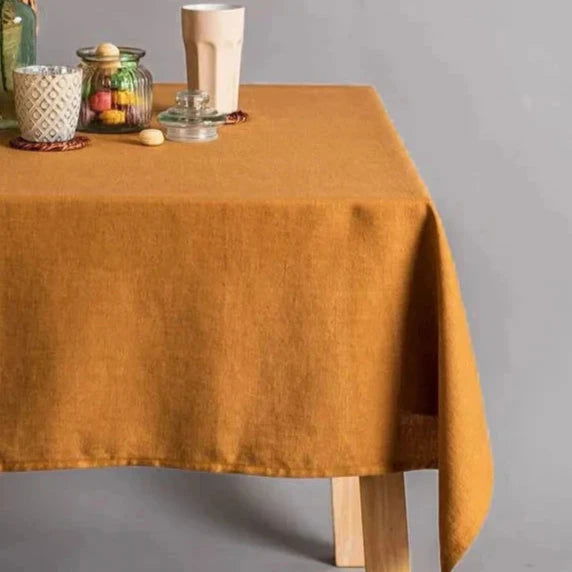 Nappe carrée en lin orange unie – Image 3