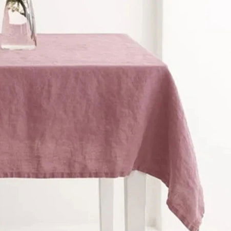 Nappe carrée en lin rose unie – Image 3