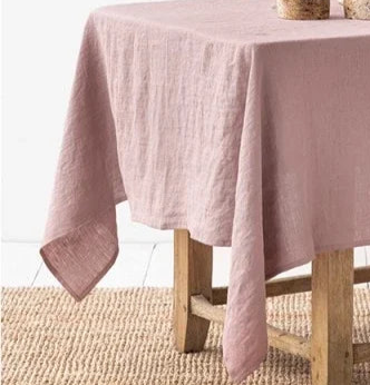 Nappe carrée en lin rose unie – Image 4