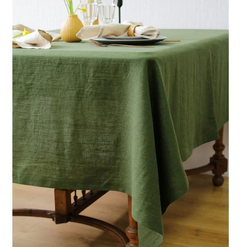 Nappe carrée en lin vert uni – Image 3