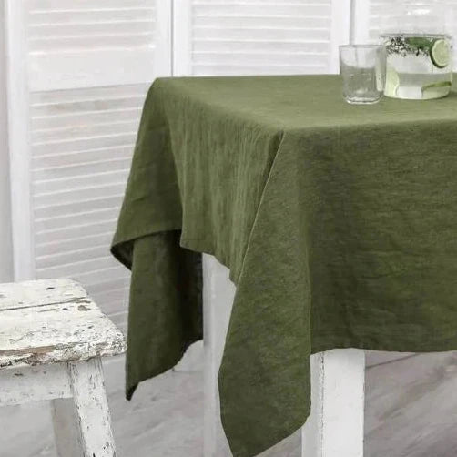 Nappe carrée en lin vert uni – Image 4