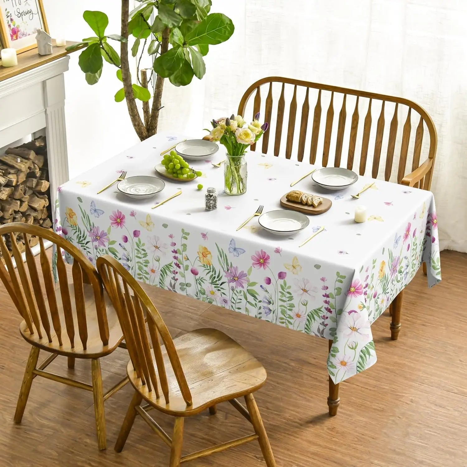Nappe carrée polyester motif floral et papillons – Image 3