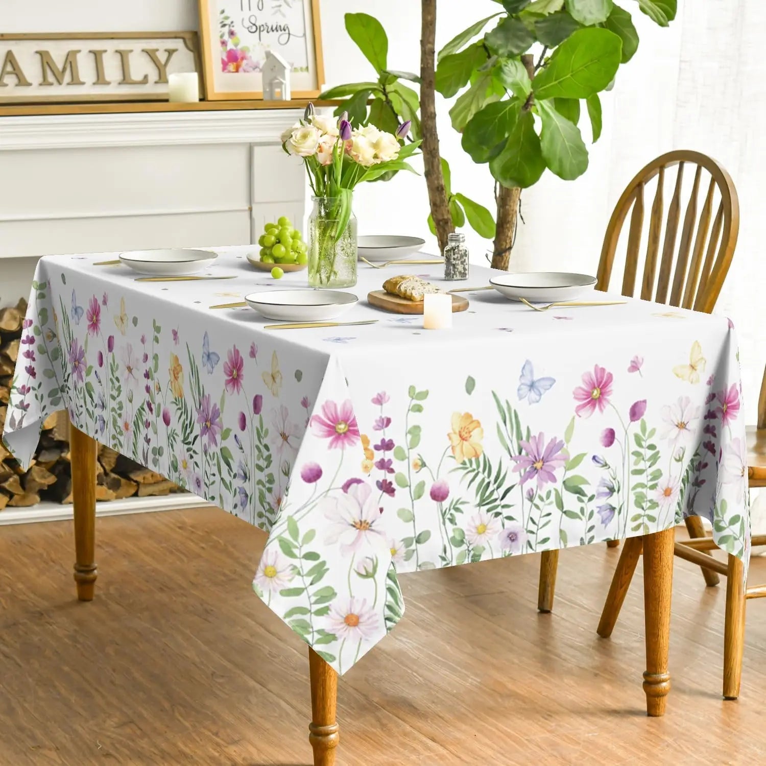 Nappe carrée polyester motif floral et papillons – Image 4